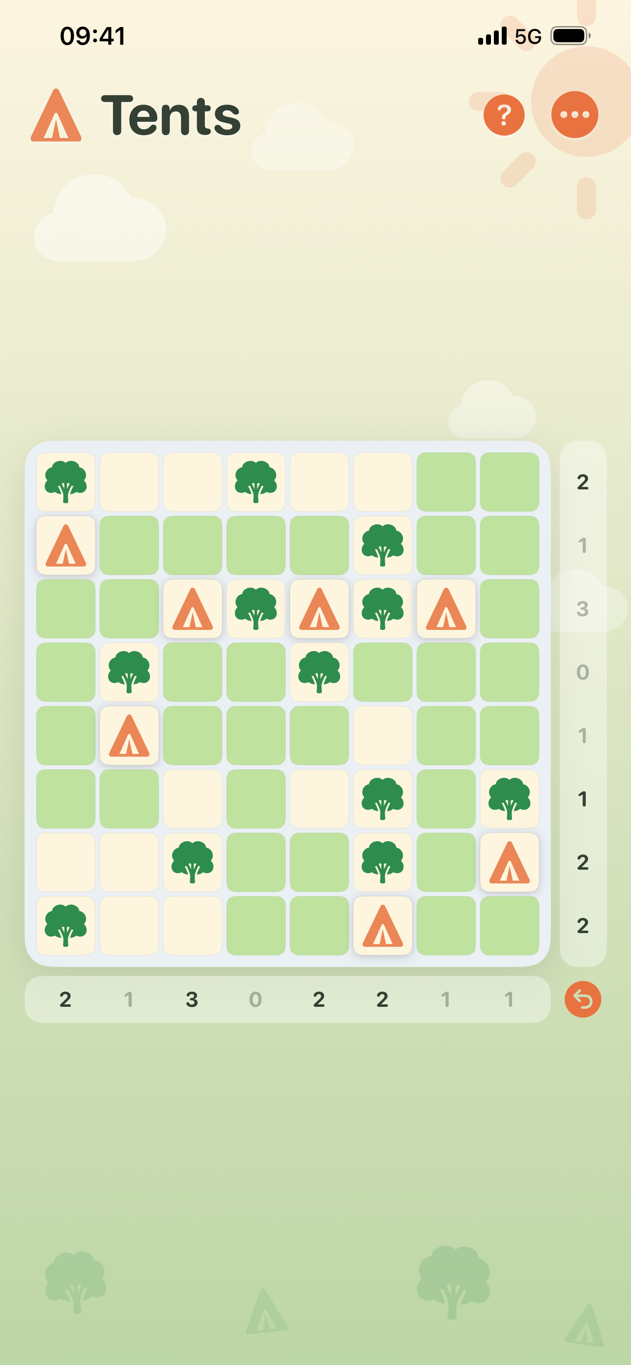 Screenshot of the Tents puzzle app